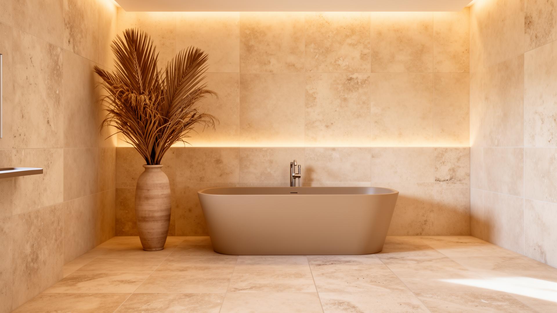 Réalisation MATAGLO — salle de bain en travertin